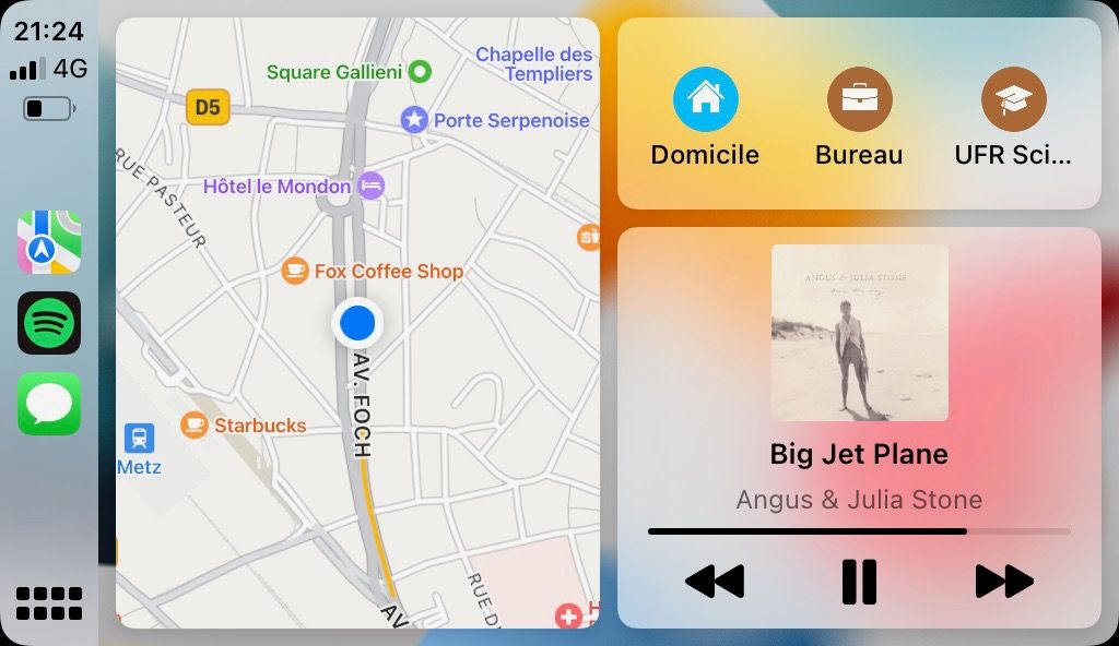 Capture d'écran de l'interface Apple CarPlay